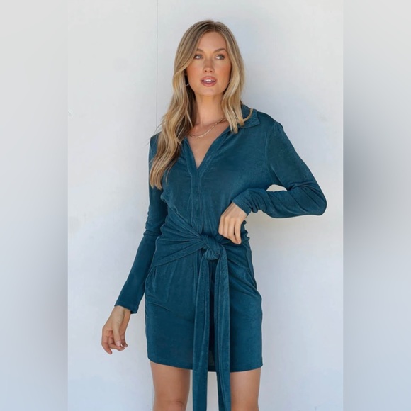 vestique Teal Slimming Wrap Waist "Meet For A Martini Dress" NWT - Size M - Picture 3 of 7